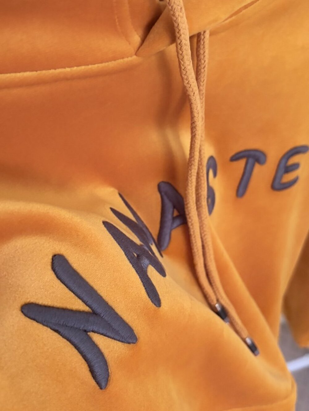 NWOT Mustard 'Namaste' Embroidered Velour Hoodie - Size M - Picture 2 of 3